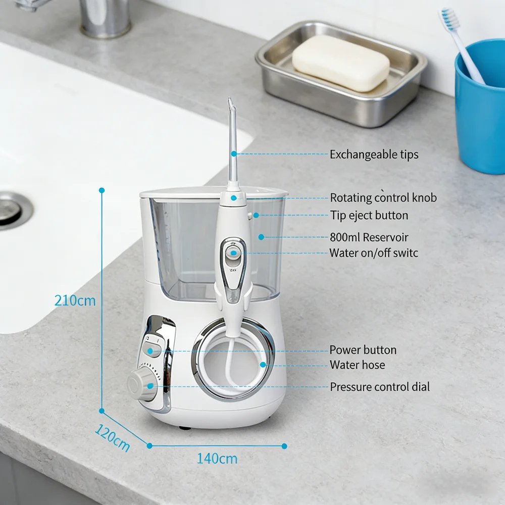 Desktop Water Flosser with IPX7 Waterproof 800ML Large Capacity, More Convenient Dental Irrigation Care
Desktop Water Flosser with IPX7 Waterproof 800ML Large Capacity, More Convenient Dental Irrigation Care