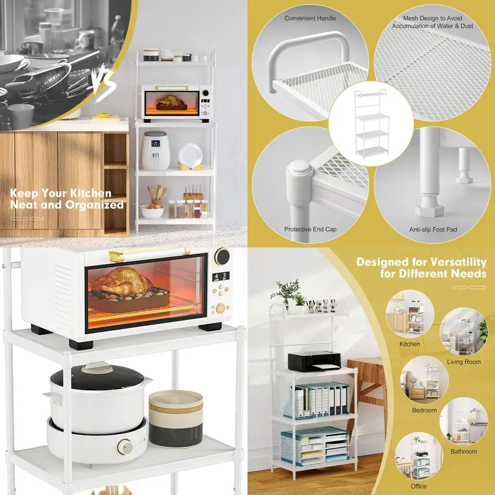 4-Tier Kitchen Storage Rack with Mesh Shelves, White Microwave Stand, 23.5L x 13.5W x 53.5H
4-Tier Kitchen Storage Rack with Mesh Shelves, White Microwave Stand, 23.5L x 13.5W x 53.5H