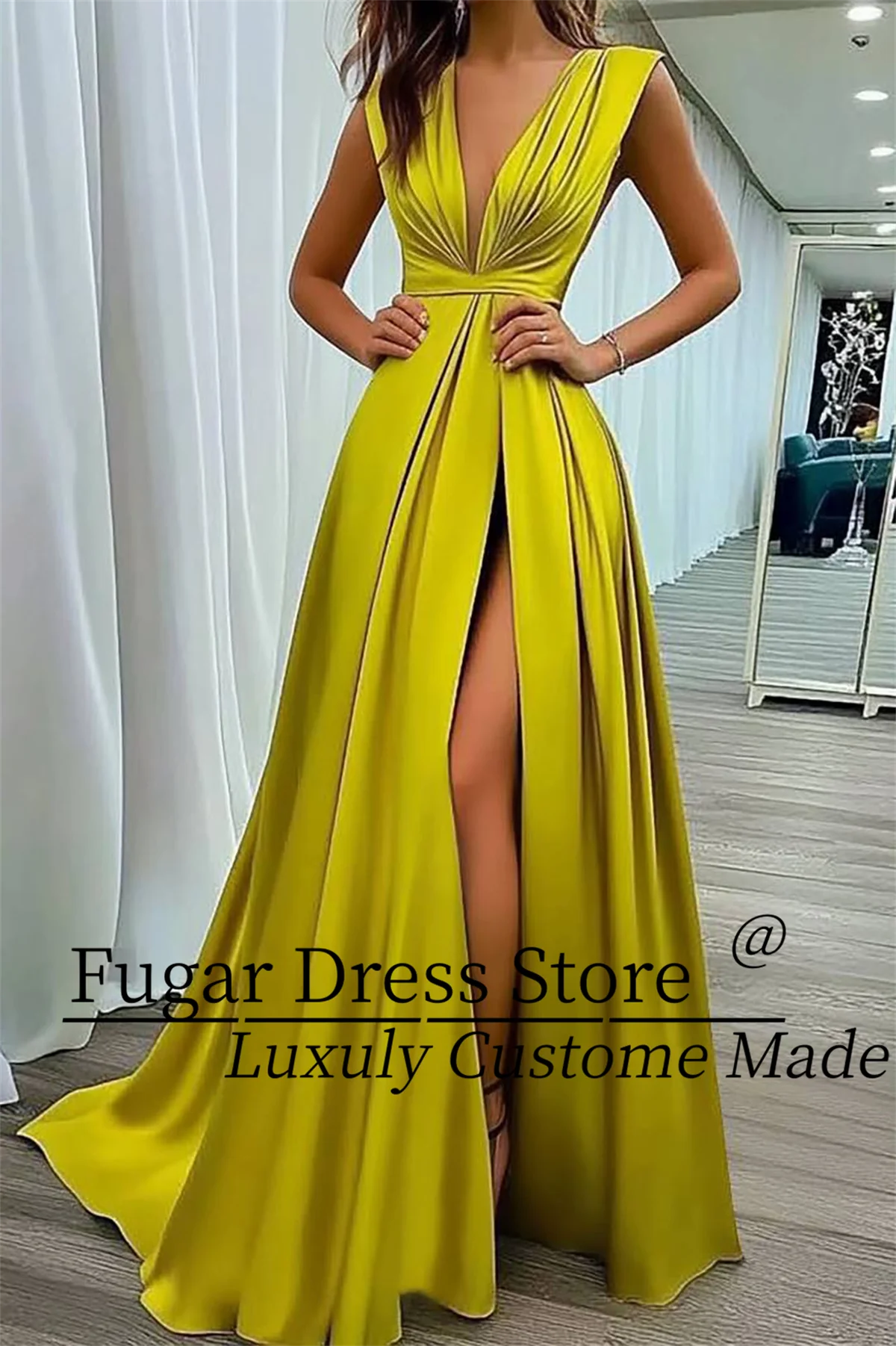 TIANTIAN Elegant Golden High-end Evening Party Women Dress Deep V-Neck Sleeveless High Split Prom Dresses Cocktail Gown
TIANTIAN Elegant Golden High-end Evening Party Women Dress Deep V-Neck Sleeveless High Split Prom Dresses Cocktail Gown