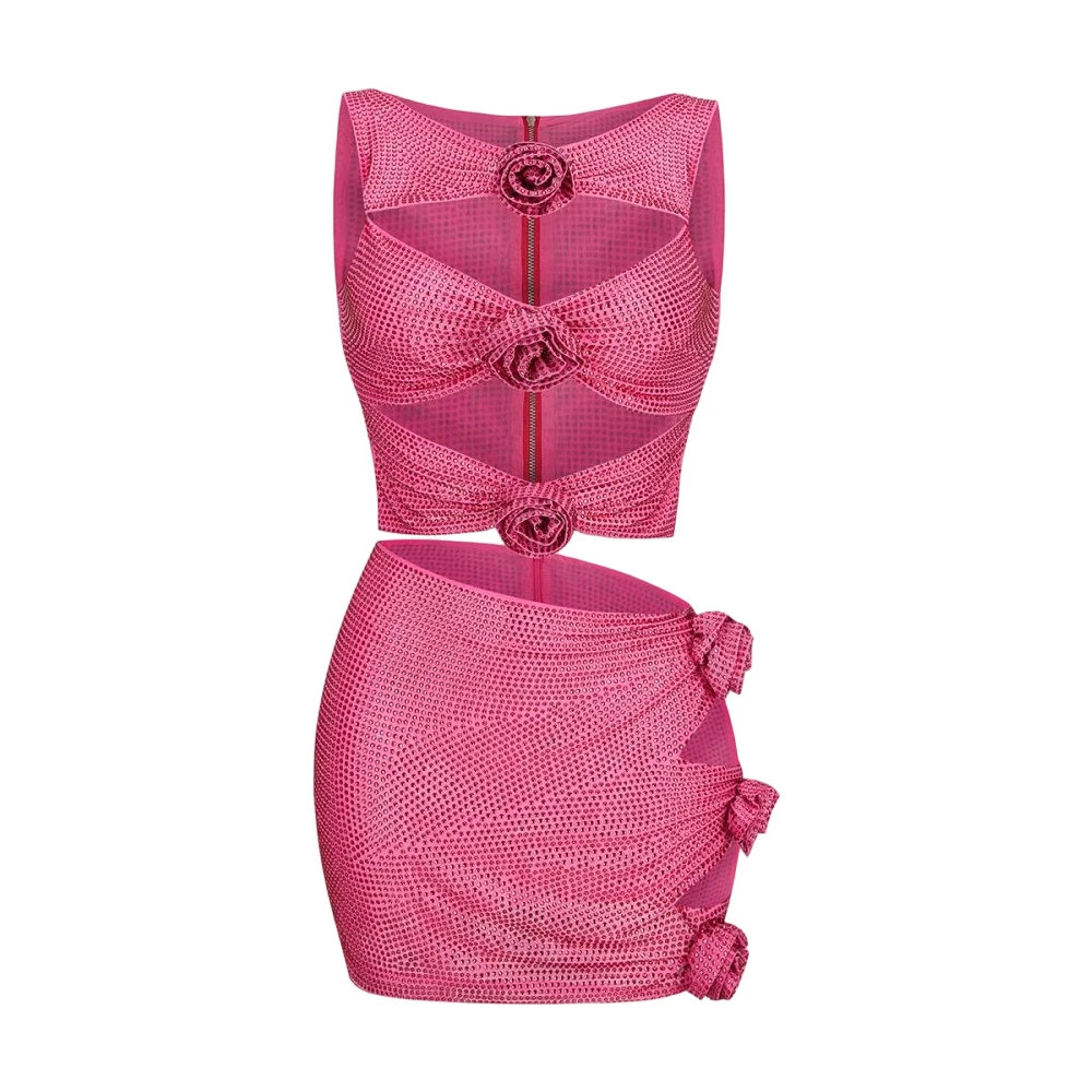 Sexy Fashionable Sheer Mesh Rhinestone Two Piece Dress Set 3D Rose Cut Out Bodycon Mini Skirt Gown Birthday Party Clubwear
Sexy Fashionable Sheer Mesh Rhinestone Two Piece Dress Set 3D Rose Cut Out Bodycon Mini Skirt Gown Birthday Party Clubwear