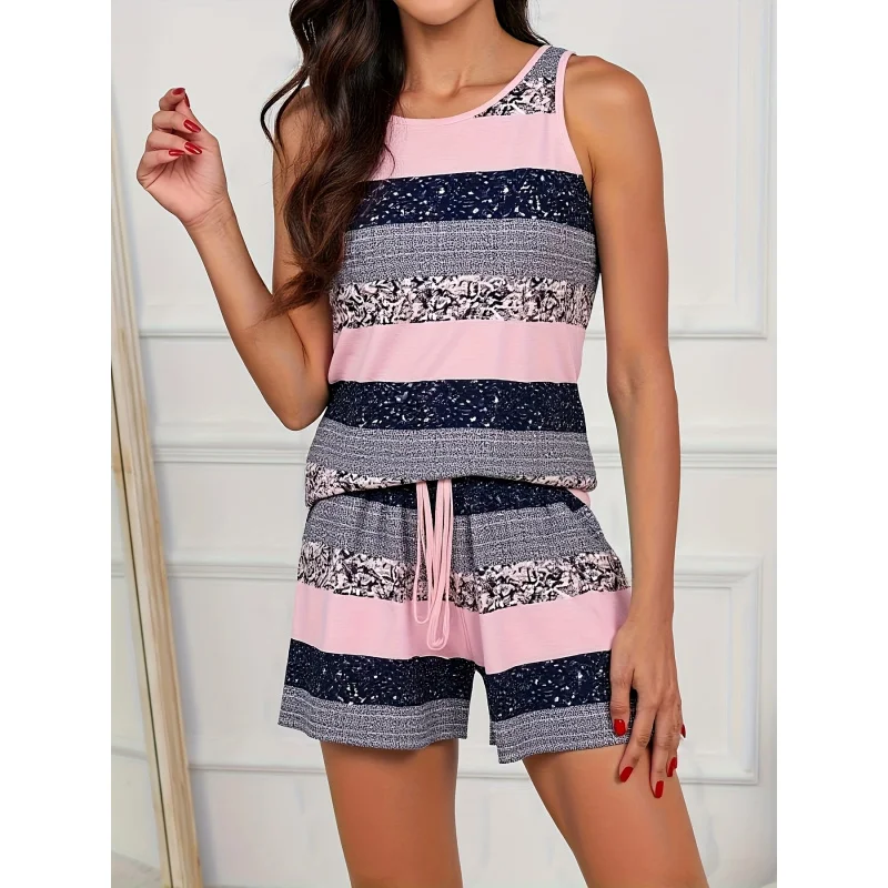 Women'S Casual Sleeveless Top & Drawstring Shorts Set - Striped, Asymmetrical, Crew Neck, Spring/Summer
Women'S Casual Sleeveless Top & Drawstring Shorts Set - Striped, Asymmetrical, Crew Neck, Spring/Summer