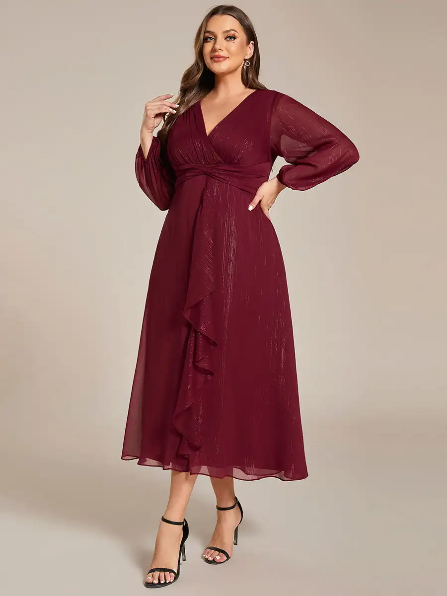 Plus size Evening Dresses Deep V Neck Long sleeved Knee-Length 2024 BAZIIINGAAA of Shiny Chiffon Burgundy Wedding Guest Dress
Plus size Evening Dresses Deep V Neck Long sleeved Knee-Length 2024 BAZIIINGAAA of Shiny Chiffon Burgundy Wedding Guest Dress