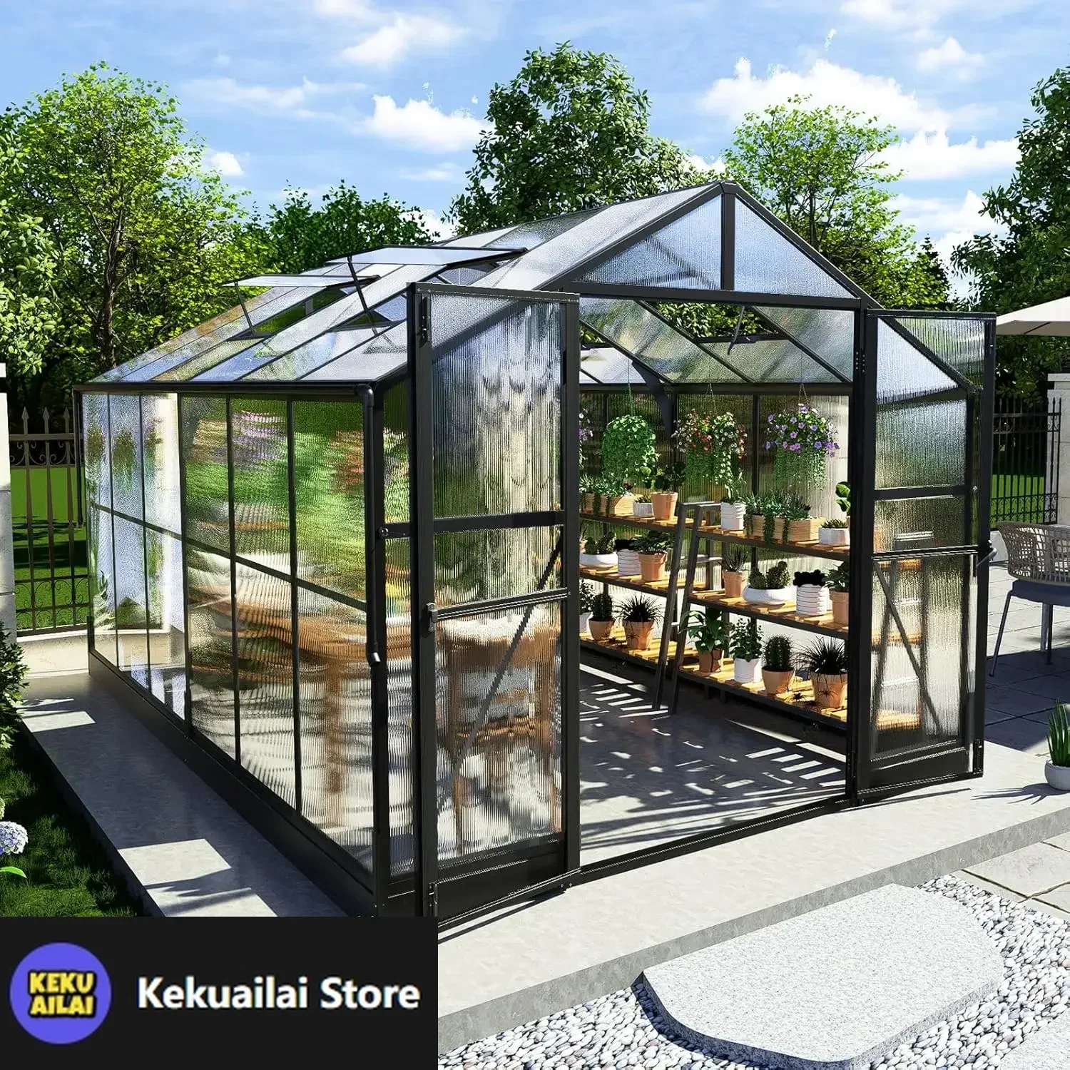 8x12x7FT Polycarbonate Greenhouse, Walk in Greenhouse with Quick-Connect System, Green House with 4 Vent Windows
8x12x7FT Polycarbonate Greenhouse, Walk in Greenhouse with Quick-Connect System, Green House with 4 Vent Windows