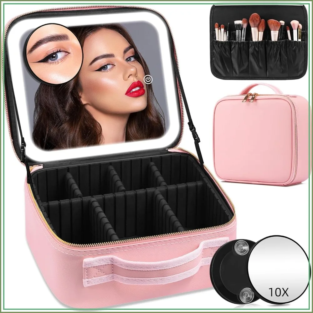 Makeup Case with Mirror and Lights, Travel Makeup Bag with Lighted Mirror, Portable Cosmetic Organizer Bag for Women
Makeup Case with Mirror and Lights, Travel Makeup Bag with Lighted Mirror, Portable Cosmetic Organizer Bag for Women