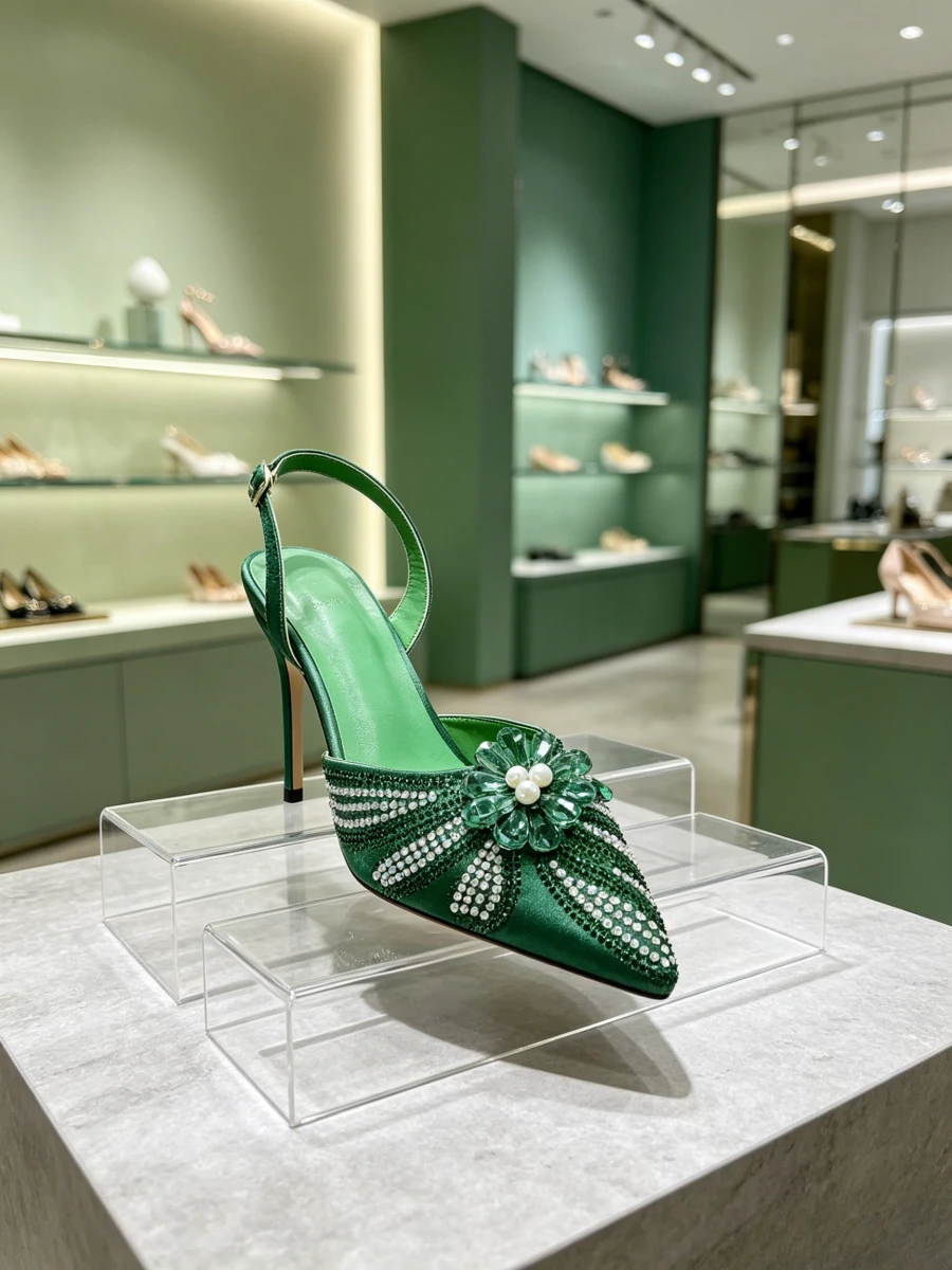 2026Dark Green Satin Gradient Rhinestone Pearl Crystal Flower Pointed Slingback Stiletto Heels, Luxury Runway Formal High Heels
2026Dark Green Satin Gradient Rhinestone Pearl Crystal Flower Pointed Slingback Stiletto Heels, Luxury Runway Formal High Heels