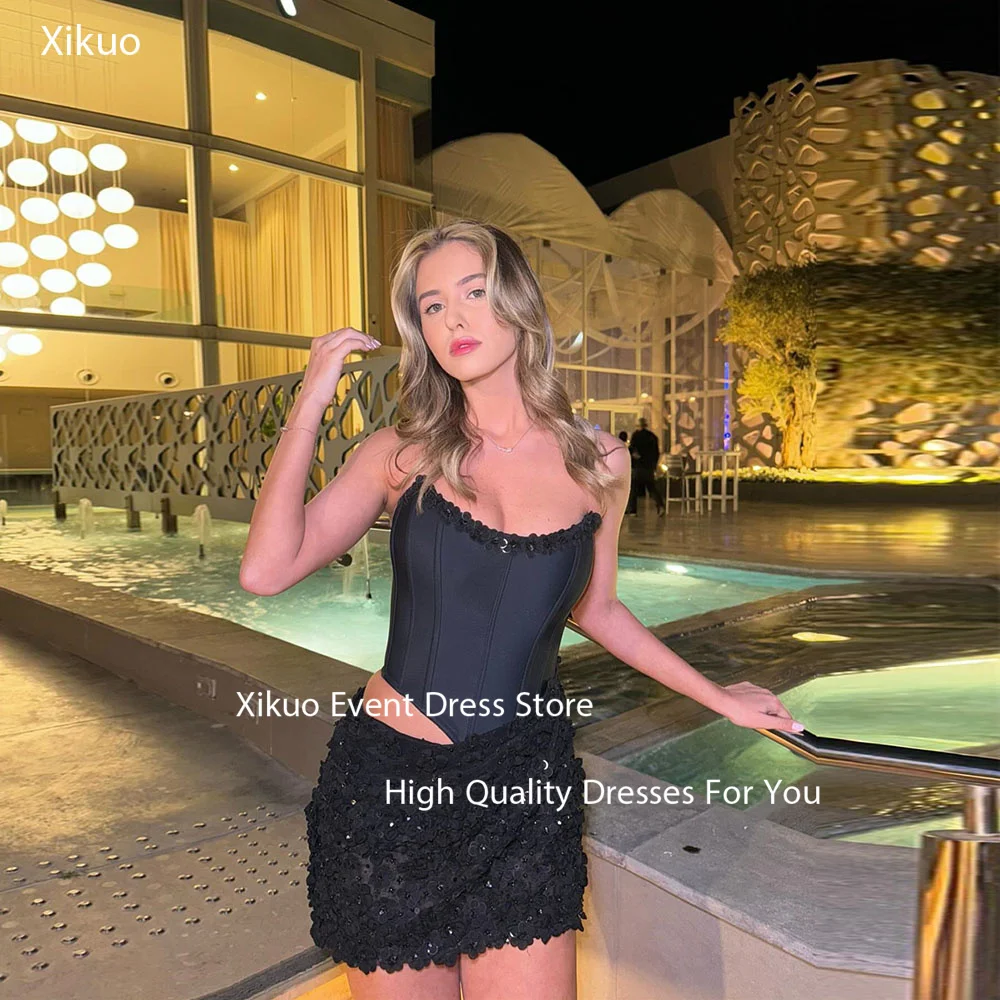 Xikuo Sequined Strapless Prom Gowns 3D Floral Bodycon Evening Gown Above Knee Side Cut Out Mini Birthday Party Dress Customized
Xikuo Sequined Strapless Prom Gowns 3D Floral Bodycon Evening Gown Above Knee Side Cut Out Mini Birthday Party Dress Customized