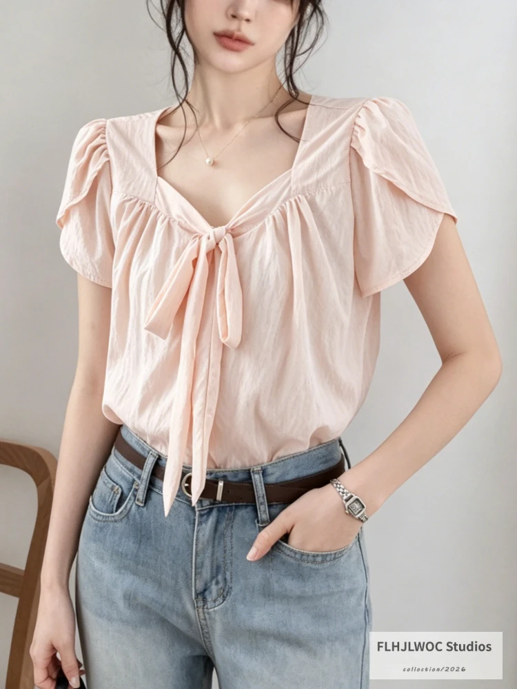 Cotton Blends Bow Tie Tops Blouses New 2026 Fashion Cute Sweet Girls Chic Korea Summer Short Sleeve Ruffles Pink Shirt
Cotton Blends Bow Tie Tops Blouses New 2026 Fashion Cute Sweet Girls Chic Korea Summer Short Sleeve Ruffles Pink Shirt