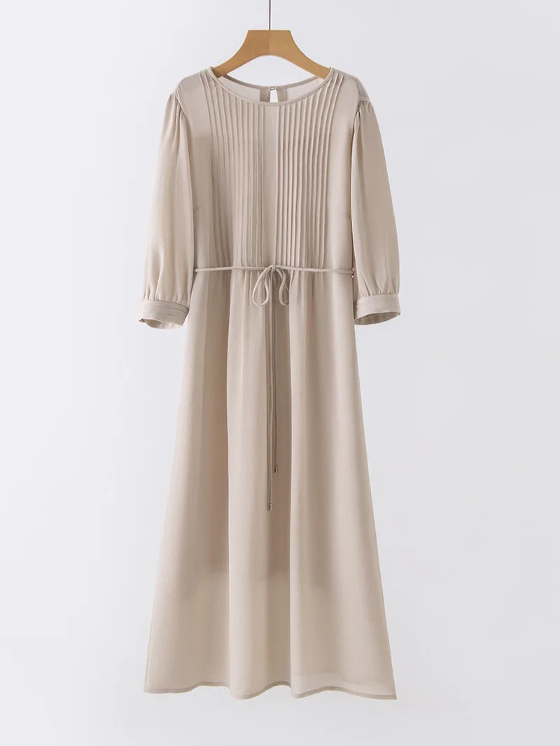Women's 100% Mulberry Silk Casual Long Dress Round Neck 3/4 Sleeve Pleated Waist Tie Elegant A-Line Party Office Dress 2026
Women's 100% Mulberry Silk Casual Long Dress Round Neck 3/4 Sleeve Pleated Waist Tie Elegant A-Line Party Office Dress 2026