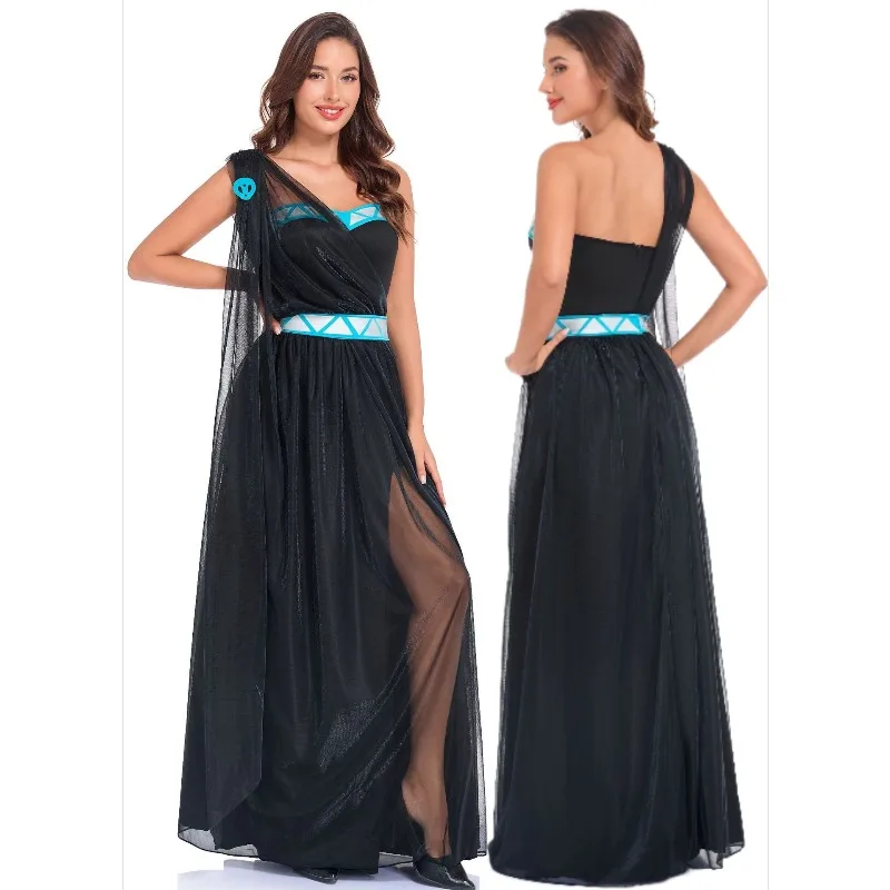 Women Greek Goddess Cosplay Dress Halloween Party Costume Black Tulle Long Gown Blue Geometric Trim Carnival Roleplay Outfits
Women Greek Goddess Cosplay Dress Halloween Party Costume Black Tulle Long Gown Blue Geometric Trim Carnival Roleplay Outfits