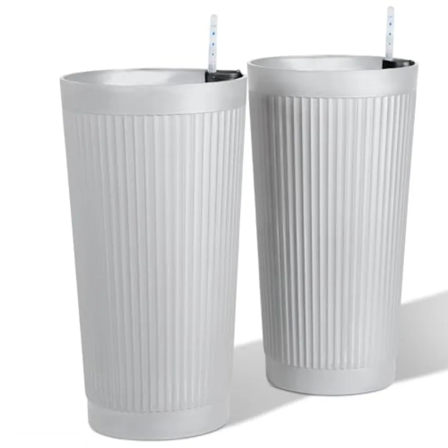 Outdoor planters set of 2, 24-inch tall self-watering white plastic flower pots with ribbed texture and drainage holes for fron
Outdoor planters set of 2, 24-inch tall self-watering white plastic flower pots with ribbed texture and drainage holes for fron