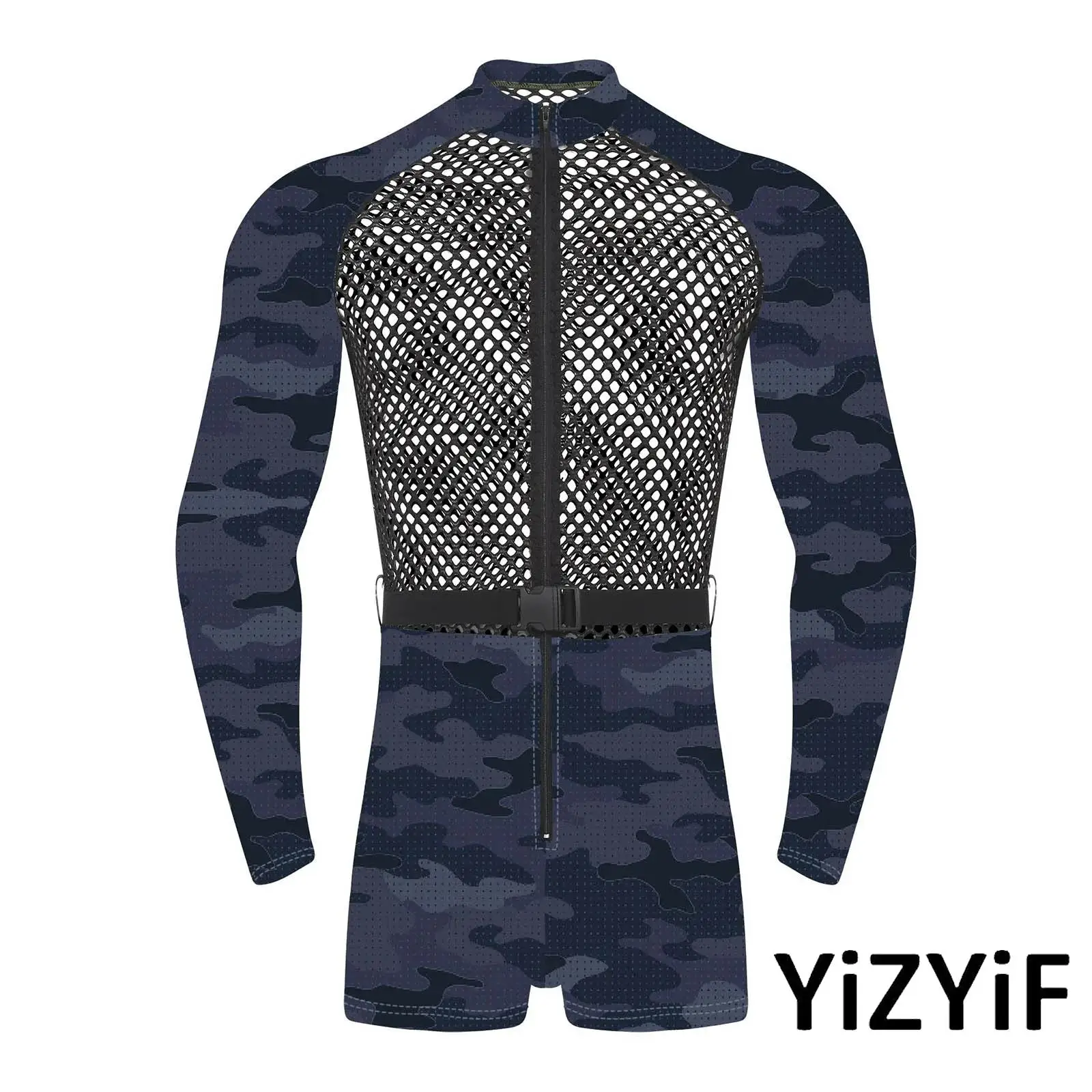 Edgy Camouflage Mesh Bodysuit Adult Men Long Sleeve Stand Collar Buckle Belt Rave Jumpsuit Gothic Halloween Role Playing Costume
Edgy Camouflage Mesh Bodysuit Adult Men Long Sleeve Stand Collar Buckle Belt Rave Jumpsuit Gothic Halloween Role Playing Costume