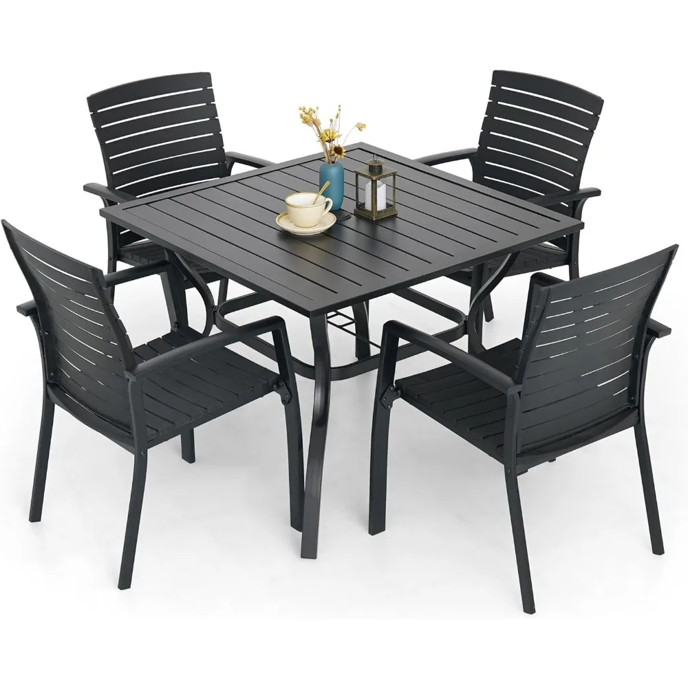 5-Piece Outdoor Patio Dining Set, 4 Stackable Aluminum/Plastic Chairs & 35‘’Square Table, All Weather Frame Furniture Set - Blac
5-Piece Outdoor Patio Dining Set, 4 Stackable Aluminum/Plastic Chairs & 35‘’Square Table, All Weather Frame Furniture Set - Blac