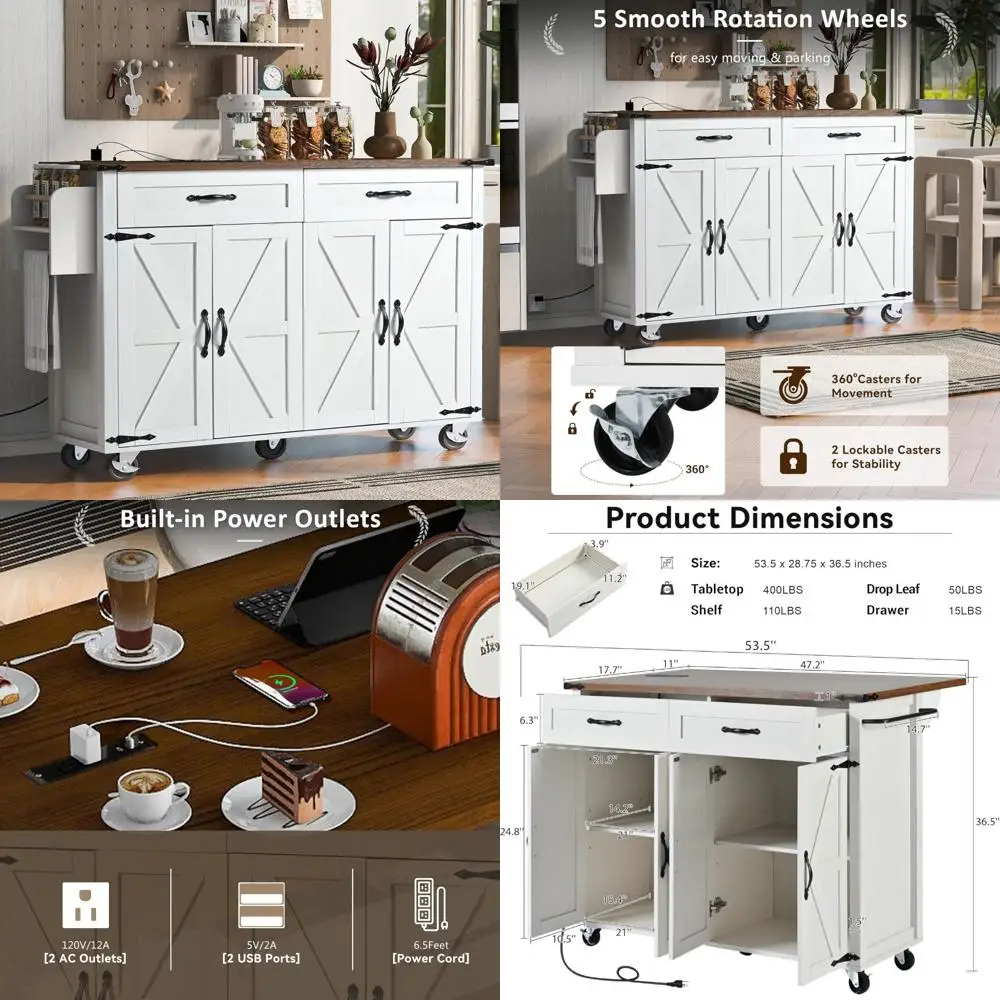 Wooden Rolling Kitchen Island with Power Outlet, Drop Leaf Counter, and Mobile Storage on Wheels
Wooden Rolling Kitchen Island with Power Outlet, Drop Leaf Counter, and Mobile Storage on Wheels