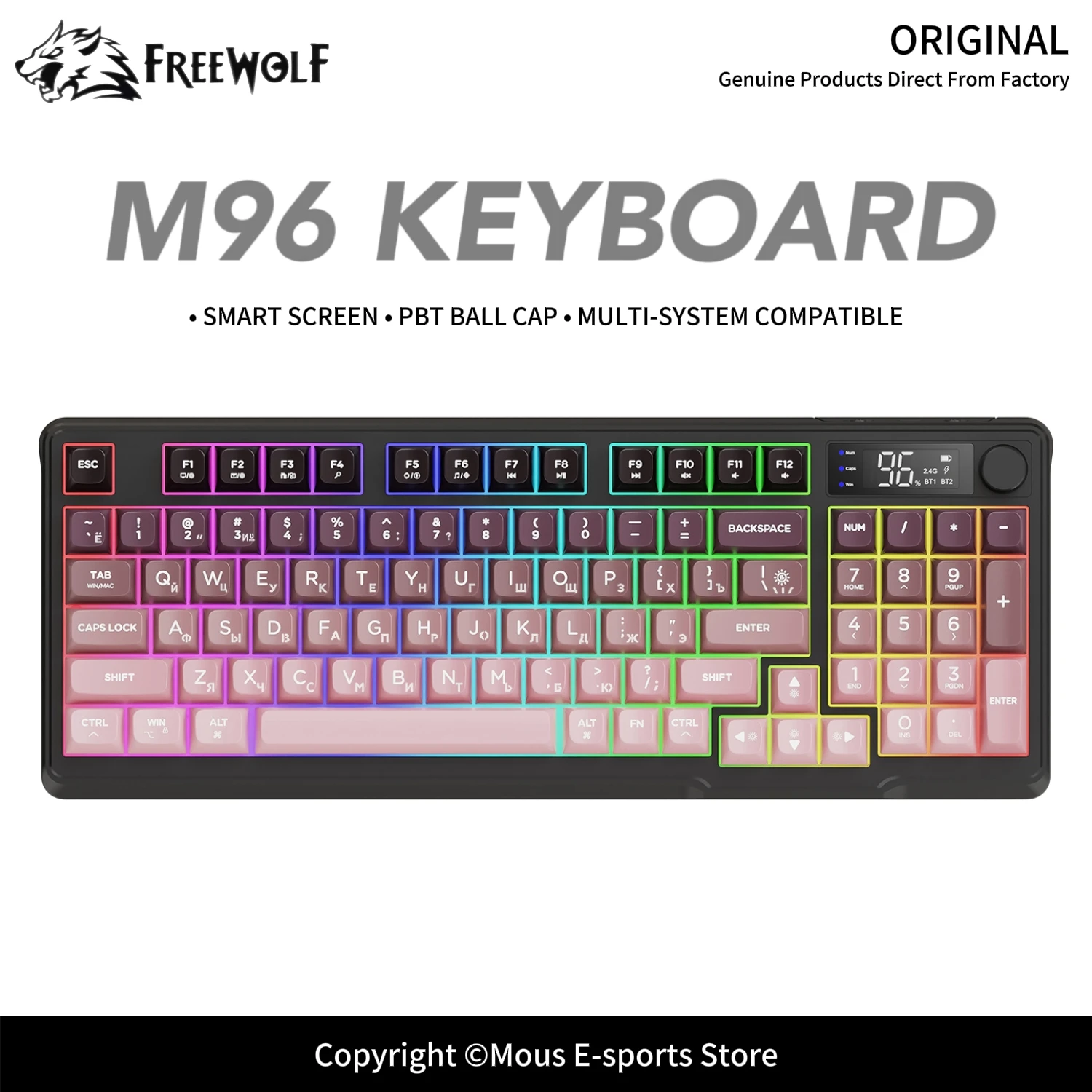 M96 FREEWOLF Multi-Device Gaming Keyboard 2000mAh BatteryErgonomic Colored Light Compatible for Windows/Mac
M96 FREEWOLF Multi-Device Gaming Keyboard 2000mAh BatteryErgonomic Colored Light Compatible for Windows/Mac