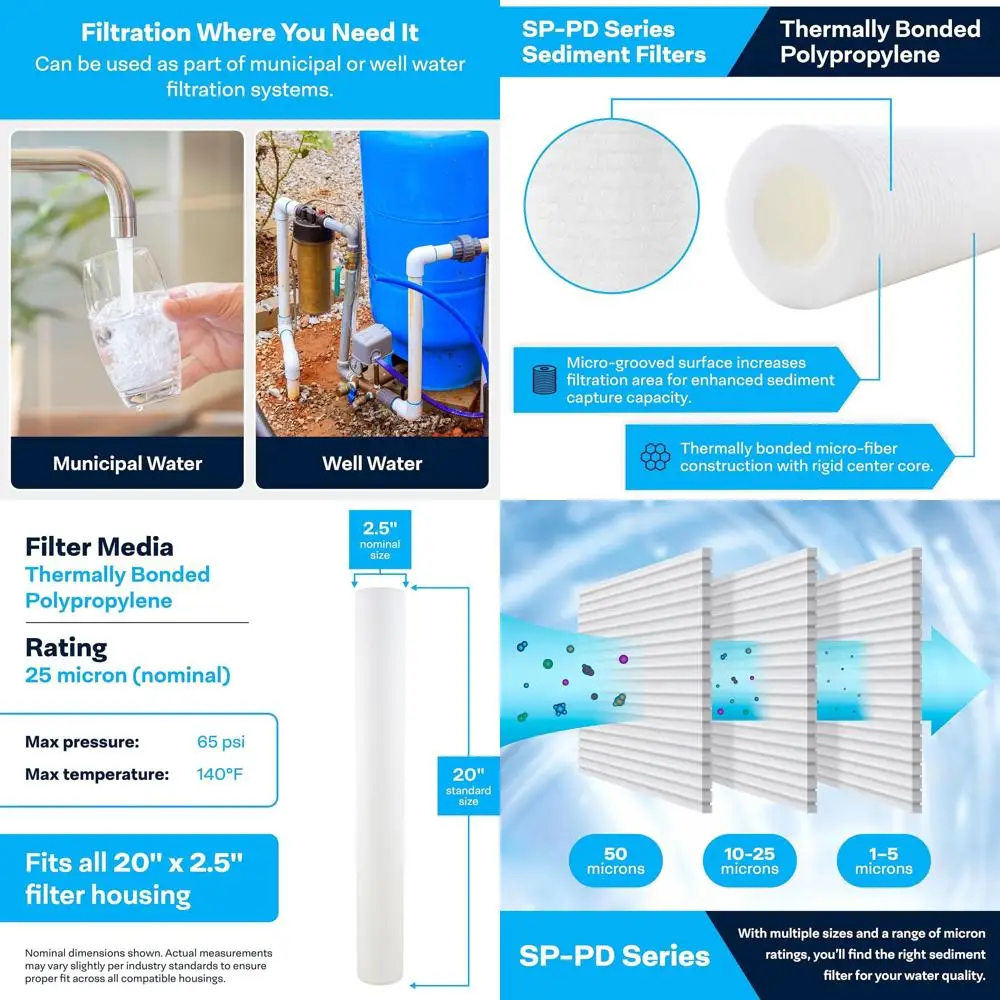 20x2.5 Inch 25 Micron Sediment Water Filter Cartridge, Case of 20
20x2.5 Inch 25 Micron Sediment Water Filter Cartridge, Case of 20