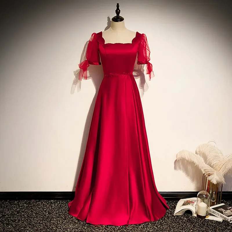 Customized Evening Dress Burgundy Beads Satin Square Collar Floor-Length A-Line Short Sleeves Plus size Woman Party Formal Gowns
Customized Evening Dress Burgundy Beads Satin Square Collar Floor-Length A-Line Short Sleeves Plus size Woman Party Formal Gowns