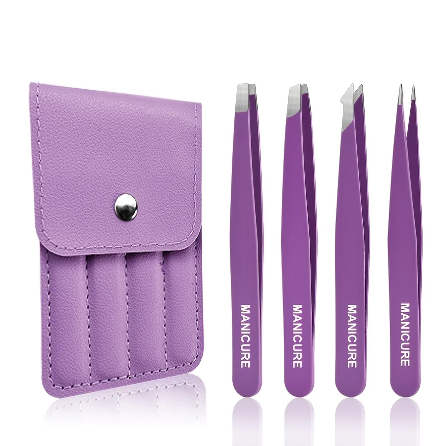4Pcs Purple Stainless Steel Tweezers Kit, Professional Makeup Tool for Eyebrow Shaping & Lash Extension
4Pcs Purple Stainless Steel Tweezers Kit, Professional Makeup Tool for Eyebrow Shaping & Lash Extension