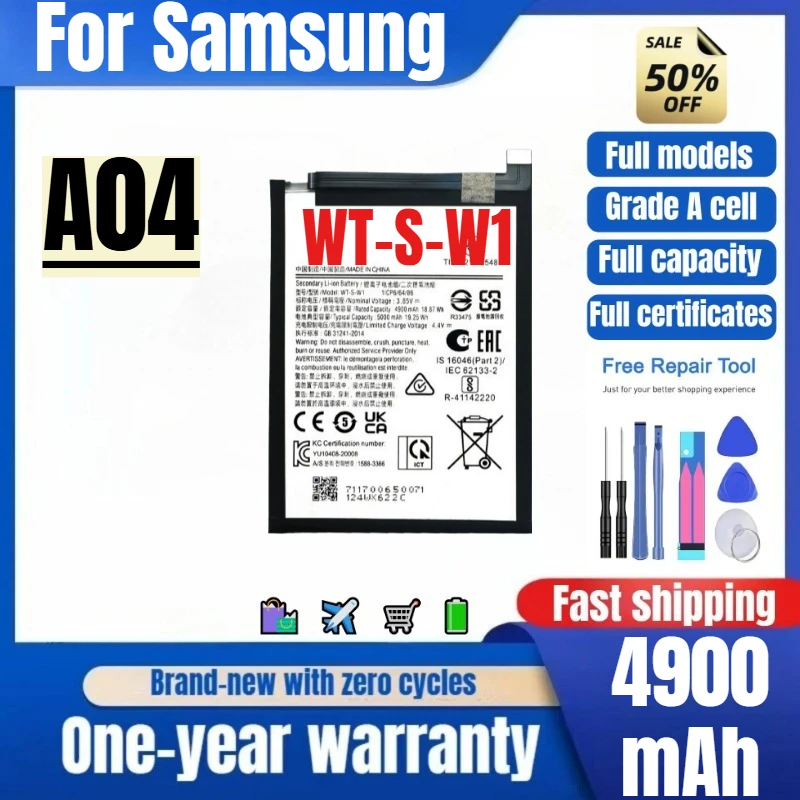 WT-S-W1 for Samsung A04 Mobile Phone Battery High Quality High Capacity Battery Replacement Bateria Grade A Cell with Tools
WT-S-W1 for Samsung A04 Mobile Phone Battery High Quality High Capacity Battery Replacement Bateria Grade A Cell with Tools