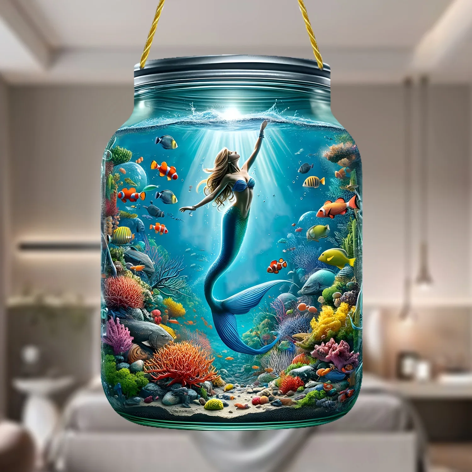 Mermaid theme transparent glass 2D flat with chain bottle pendant window porch pendant
Mermaid theme transparent glass 2D flat with chain bottle pendant window porch pendant