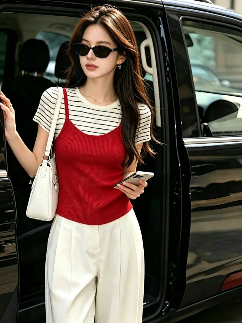 Premium Knitted Short Sleeve round Neck Color Block Top Women's Summer Age-Defying Versatile Self-Keeping Style Korean Straig...
Premium Knitted Short Sleeve round Neck Color Block Top Women's Summer Age-Defying Versatile Self-Keeping Style Korean Straig...