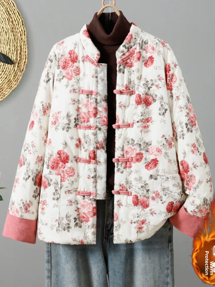 Chinese Style Stand Collar Loose Fit Printed Cotton Jacket Women's Winter Coat Thin Cotton Warm Filling Artistic Design
Chinese Style Stand Collar Loose Fit Printed Cotton Jacket Women's Winter Coat Thin Cotton Warm Filling Artistic Design
