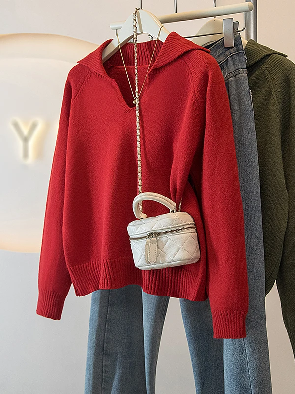 Ele Red Long Sve Turn-down Collar Knitwear Women's plus Size Slimming Top Korean Sle Loose Fit Soft Polyester
Ele Red Long Sve Turn-down Collar Knitwear Women's plus Size Slimming Top Korean Sle Loose Fit Soft Polyester