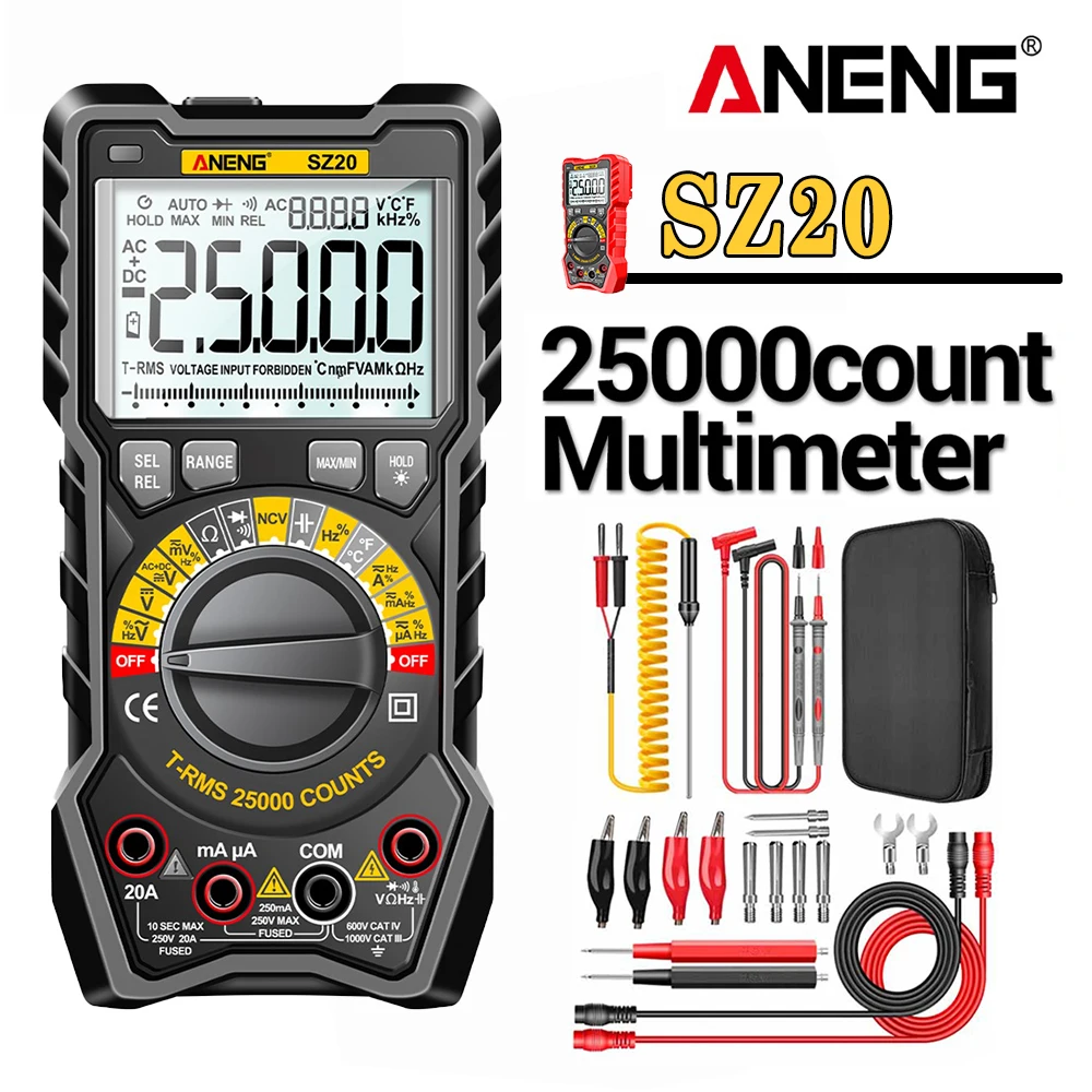 SZ20 Digital Smart Multimeter 25000 Counts Manual Range Meter Resistance NCV AC DC Voltage current Multimetro Ohm Tester
SZ20 Digital Smart Multimeter 25000 Counts Manual Range Meter Resistance NCV AC DC Voltage current Multimetro Ohm Tester