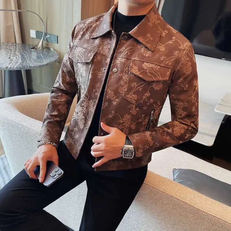 PU Leather Motorcycle Jackets For Men High Quality Korean Luxury Clothing Turn Down Collar Men's Floral Jacket Slim Fit Coats
PU Leather Motorcycle Jackets For Men High Quality Korean Luxury Clothing Turn Down Collar Men's Floral Jacket Slim Fit Coats