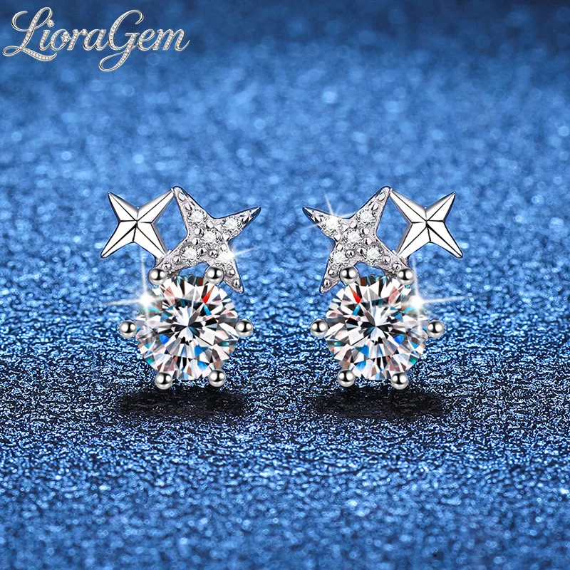 LioraGem Simple Six-Prong Eight-Pointed Star Earrings for Women, 1 Carat D Color Moissanite Studs Platinum PT950 Stamp
LioraGem Simple Six-Prong Eight-Pointed Star Earrings for Women, 1 Carat D Color Moissanite Studs Platinum PT950 Stamp