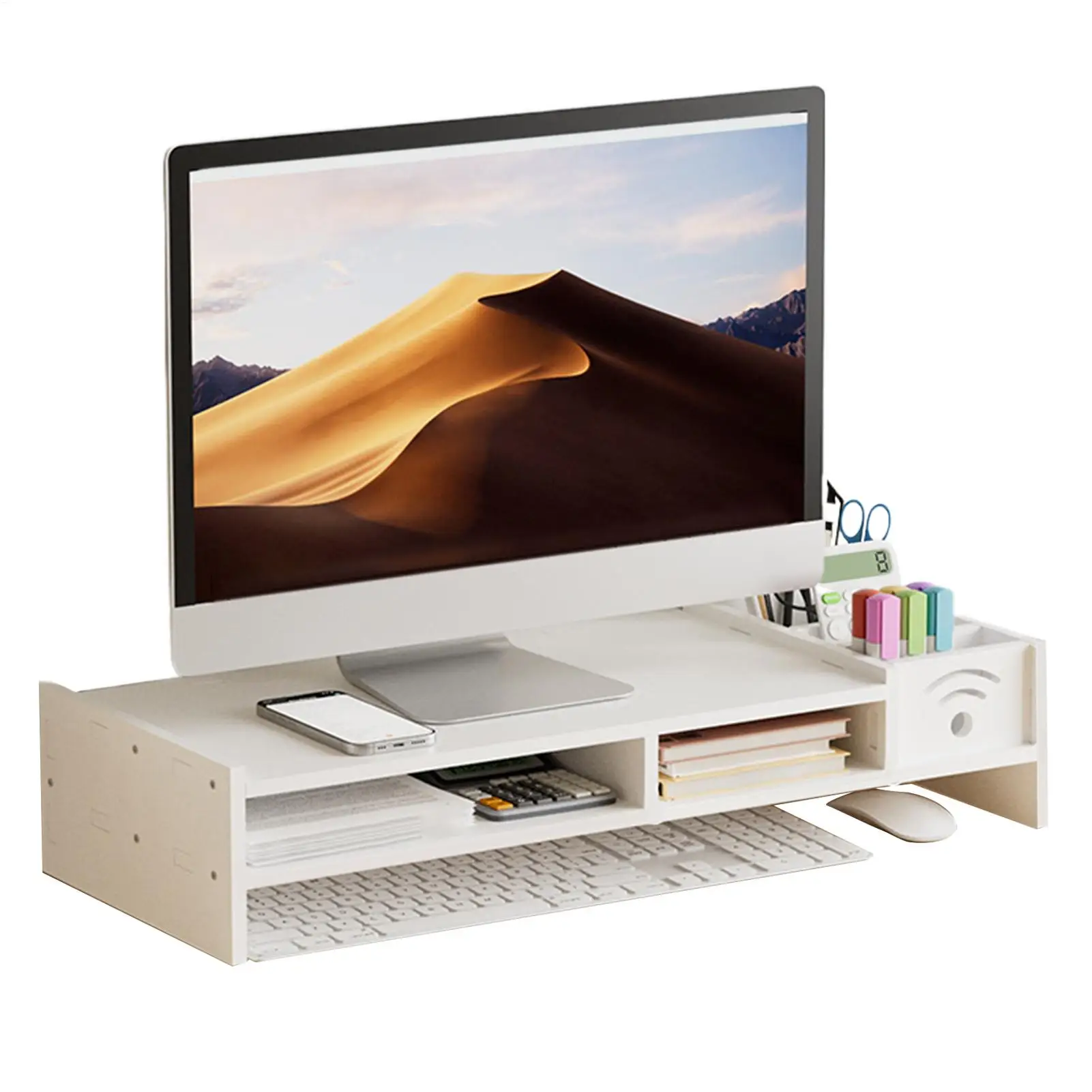 Desk Monitor Stand 2-Tier Desk Holder 4.3 Inch Height Computer Riser with Storage Organizer for Home Laptop PC TV Work Table