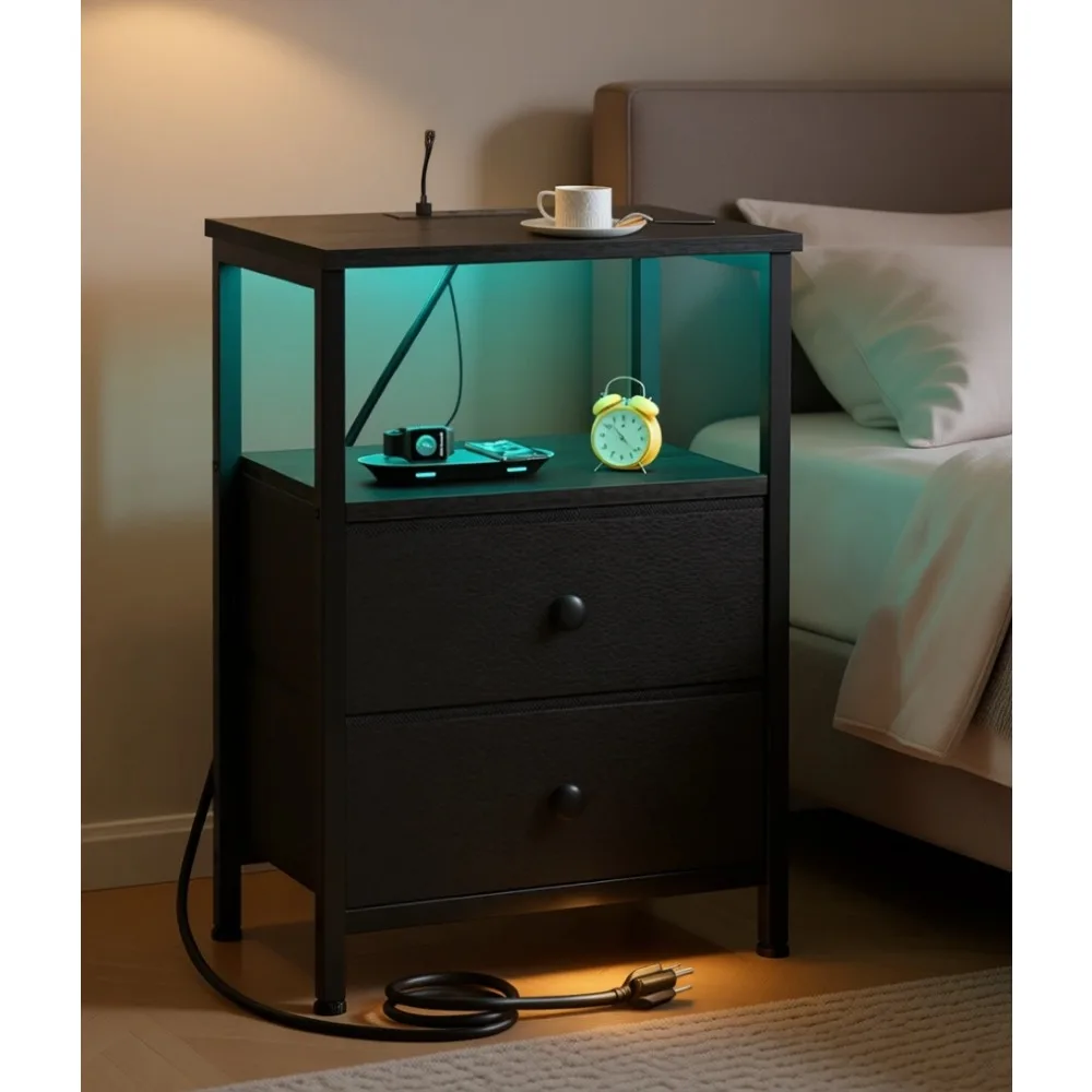 LED Nightstand with Charging Station USB Outlets Small Bedside Table Fabric Drawers PU Finish Bedroom Black
LED Nightstand with Charging Station USB Outlets Small Bedside Table Fabric Drawers PU Finish Bedroom Black