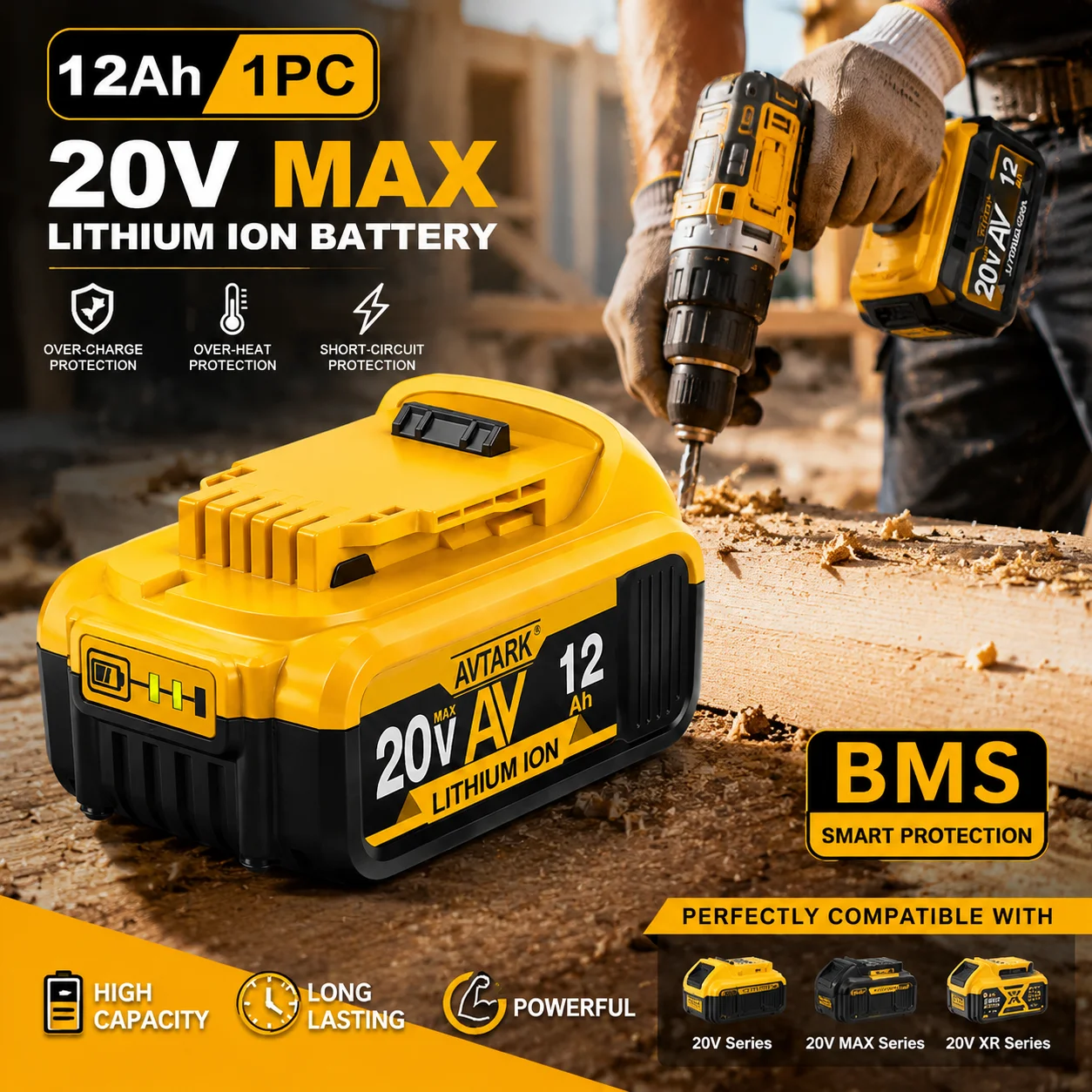20V Max 12Ah DCB200 Rechargeable Lithium Battery For Dewalt Cordless Impact Wrench Circular Saw Drill Replacement Pack
20V Max 12Ah DCB200 Rechargeable Lithium Battery For Dewalt Cordless Impact Wrench Circular Saw Drill Replacement Pack