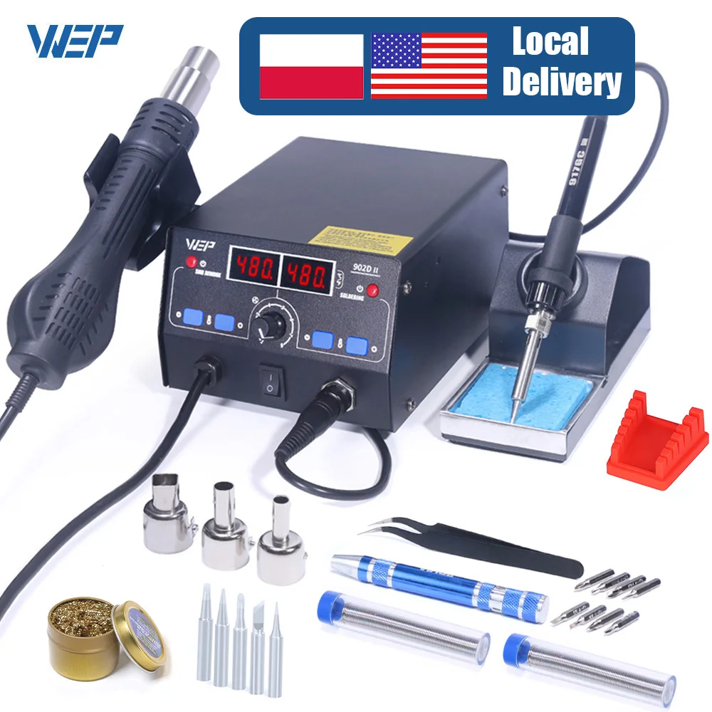 WEP Digital Electric Solder Iron kit Soldering Station Hot Air Rework Station Adjustable Temperature Desoldering Pen
WEP Digital Electric Solder Iron kit Soldering Station Hot Air Rework Station Adjustable Temperature Desoldering Pen