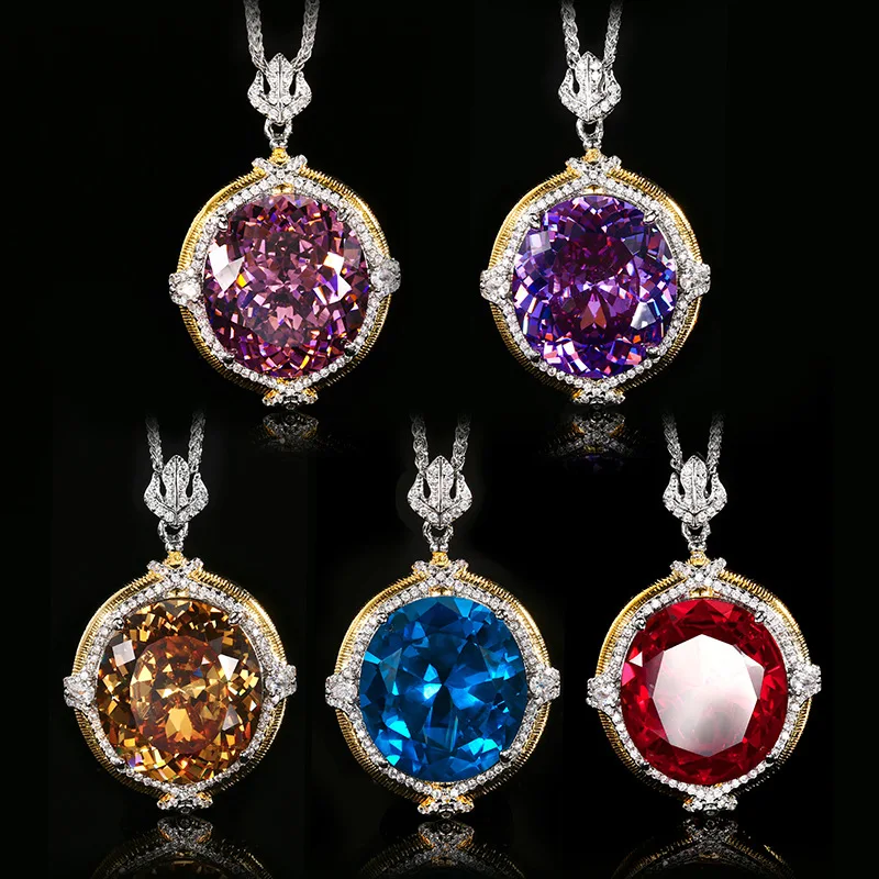 Сверкающее высокоуглеродистое бриллиантовое ожерелье для женщин 25*30 мм, синий, розовый, красный, большой драгоценный камень с цепочкой на шею, подарок, модные украшения
Сверкающее высокоуглеродистое бриллиантовое ожерелье для женщин 25*30 мм, синий, розовый, красный, большой драгоценный камень с цепочкой на шею, подарок, модные украшения