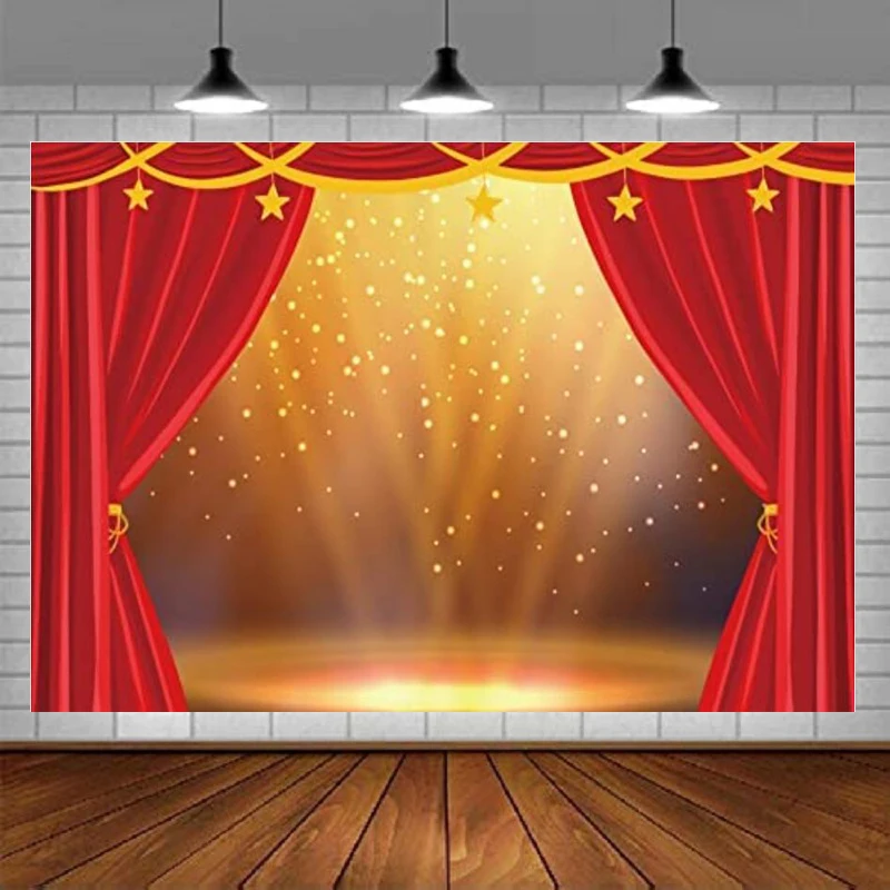 Theater Red Stage Photography Backdrop Golden Stage Lights Glitter Background Red Curtains Golden Stars Birthday Party Decor
Theater Red Stage Photography Backdrop Golden Stage Lights Glitter Background Red Curtains Golden Stars Birthday Party Decor