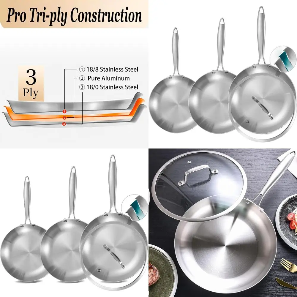 Набор сковородок из 3 предметов из нержавеющей стали с крышкой, сковородой, индукционной совместимой, ровным распределением тепла, сейфом в духовке, 8–9,5–11 инк.
Набор сковородок из 3 предметов из нержавеющей стали с крышкой, сковородой, индукционной совместимой, ровным распределением тепла, сейфом в духовке, 8–9,5–11 инк.