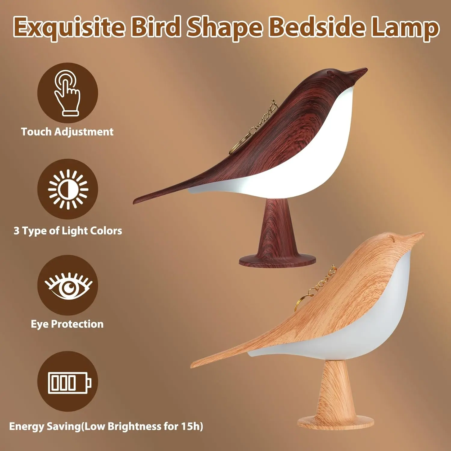 LED Night Light 3 Colors Touch Switch Bedside Light Lasting and Durable Dimmable Bird Lamps Protection Eye Warm Home Decorations
LED Night Light 3 Colors Touch Switch Bedside Light Lasting and Durable Dimmable Bird Lamps Protection Eye Warm Home Decorations