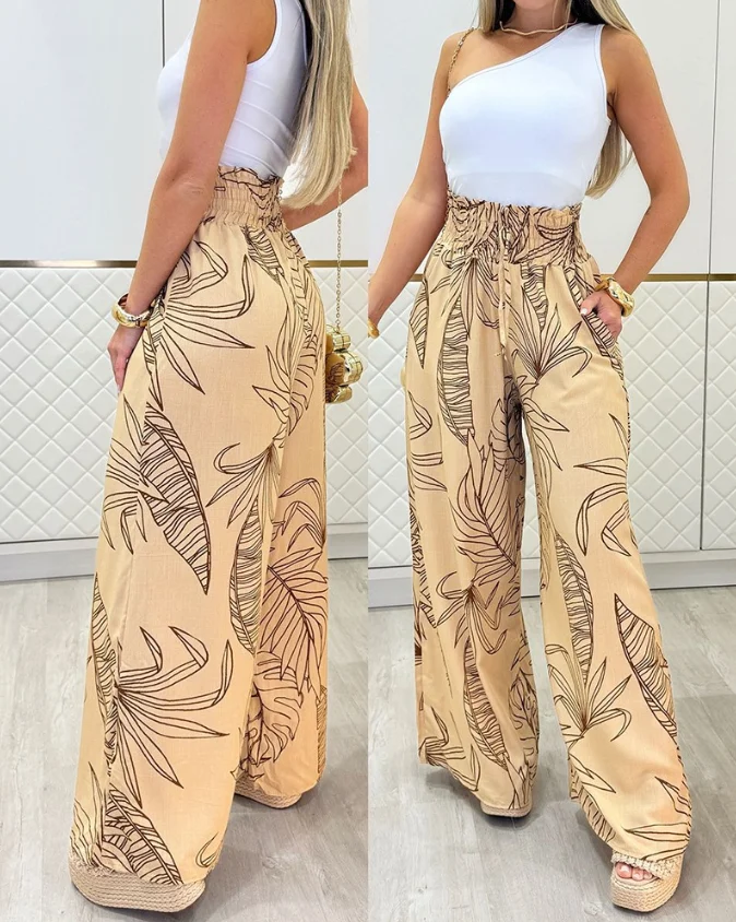 Tropical Print High Waisted Lace Up Detail Pants Casual Shirt Wide Leg Pants Women's Summer Elegant High Waisted Wide Leg Pants
Tropical Print High Waisted Lace Up Detail Pants Casual Shirt Wide Leg Pants Women's Summer Elegant High Waisted Wide Leg Pants