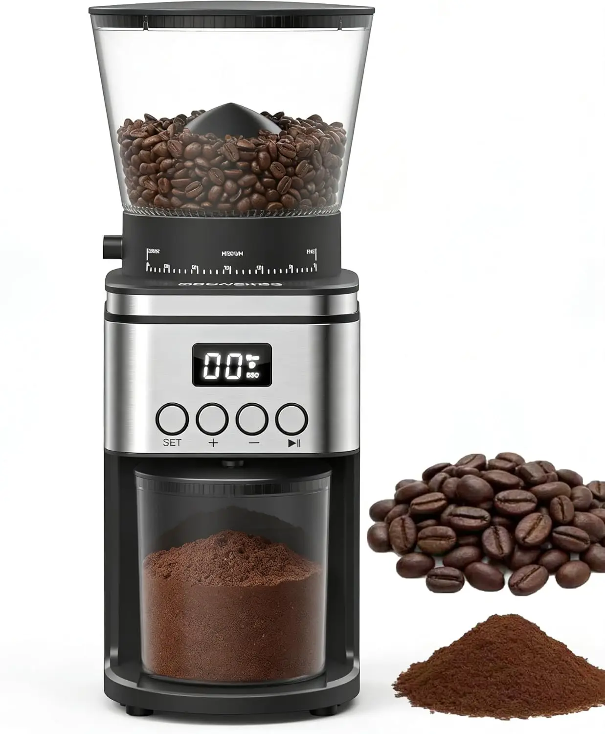 Conical Burr Coffee Grinder, Stainless Steel, 30 Settings, Timer, 2-12 Cups, Easy Clean
Conical Burr Coffee Grinder, Stainless Steel, 30 Settings, Timer, 2-12 Cups, Easy Clean