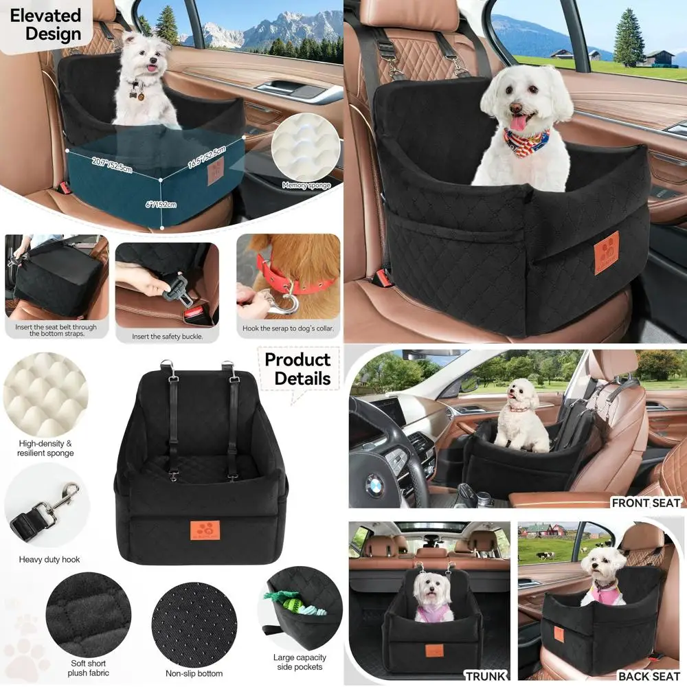Pet Car Seat with Cushion for Small/Medium Dogs Up to 35lbs, Washable, Storage Pockets, 2 Safety Belts - Black
Pet Car Seat with Cushion for Small/Medium Dogs Up to 35lbs, Washable, Storage Pockets, 2 Safety Belts - Black