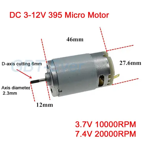 1Pcs DC 3-12V 395 Micro Motor 3.7V 10000RPM / 7.4V 20000RPM High Speed Motor 395SA-3820 for Sweeper Hand Drill Car/Boat Model