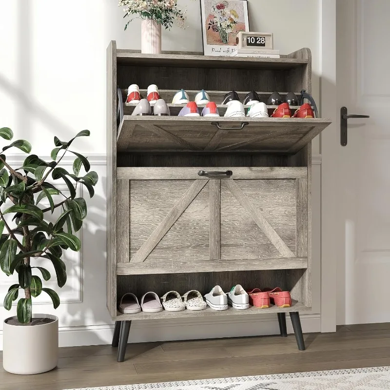 Shoe Storage Cabinet with 2 Flip Drawers, Hidden Shoe Cabinet Storage for Entryway Slim, Farmhouse Shoe Organizer with Wood Legs
Shoe Storage Cabinet with 2 Flip Drawers, Hidden Shoe Cabinet Storage for Entryway Slim, Farmhouse Shoe Organizer with Wood Legs