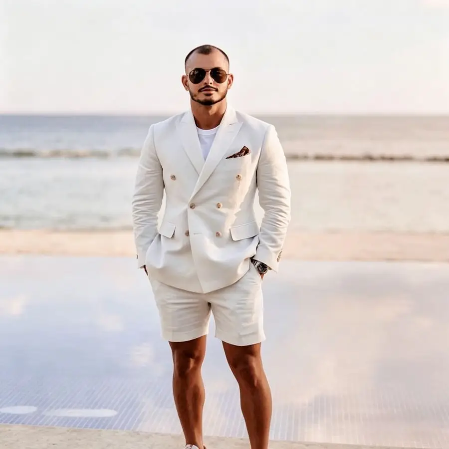 White Linen Beach Suits for Men Short Pants 2 Piece Summer Lightweight Casual Wedding Party Blazer Shorts Set Breathable 2026
White Linen Beach Suits for Men Short Pants 2 Piece Summer Lightweight Casual Wedding Party Blazer Shorts Set Breathable 2026