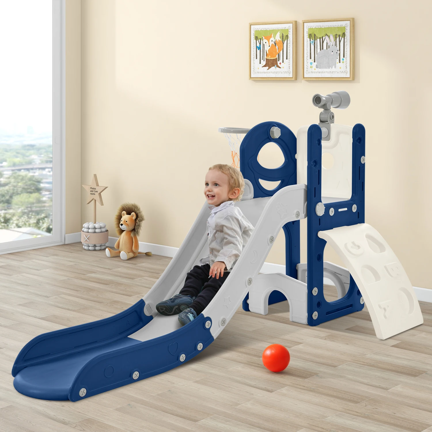 Kids Slide Playset Structure 5 in 1, Freestanding Spaceship Set with Slide, Telescope and Basketball Hoop, Golf Holes for Toddle
Kids Slide Playset Structure 5 in 1, Freestanding Spaceship Set with Slide, Telescope and Basketball Hoop, Golf Holes for Toddle