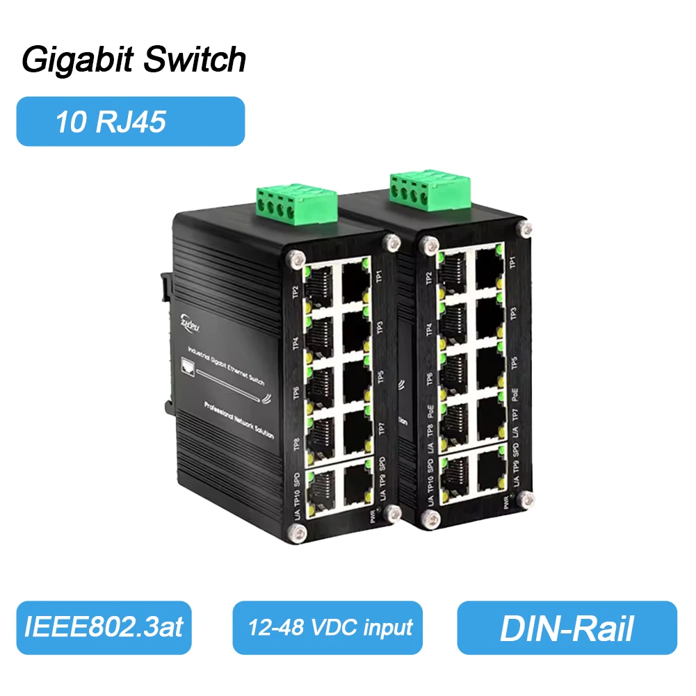 XSHT 10-Port Gigabit Industrial Ethernet Switch | 8×10/100/1000Mbps + 2×Gigabit Uplink | PoE & Non-PoE Version | Din Rail Mount
XSHT 10-Port Gigabit Industrial Ethernet Switch | 8×10/100/1000Mbps + 2×Gigabit Uplink | PoE & Non-PoE Version | Din Rail Mount