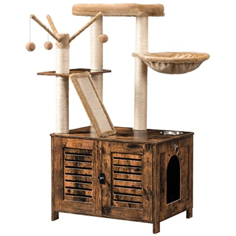 44 Tall Wooden Cat Tree with Litter Box Enclosure Rustic Brown Cat Tower Featuring Scratching Posts Hammock Hidden Litter Box F
44 Tall Wooden Cat Tree with Litter Box Enclosure Rustic Brown Cat Tower Featuring Scratching Posts Hammock Hidden Litter Box F
