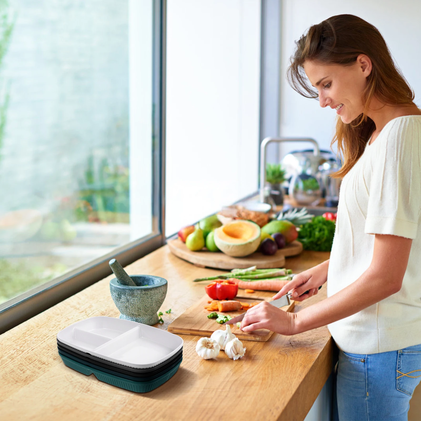 5 шт. секционные тарелки, разделенная пищевая тарелка, питательная тарелка для приготовления еды, легкий лоток для диеты, тарелка для контроля порции