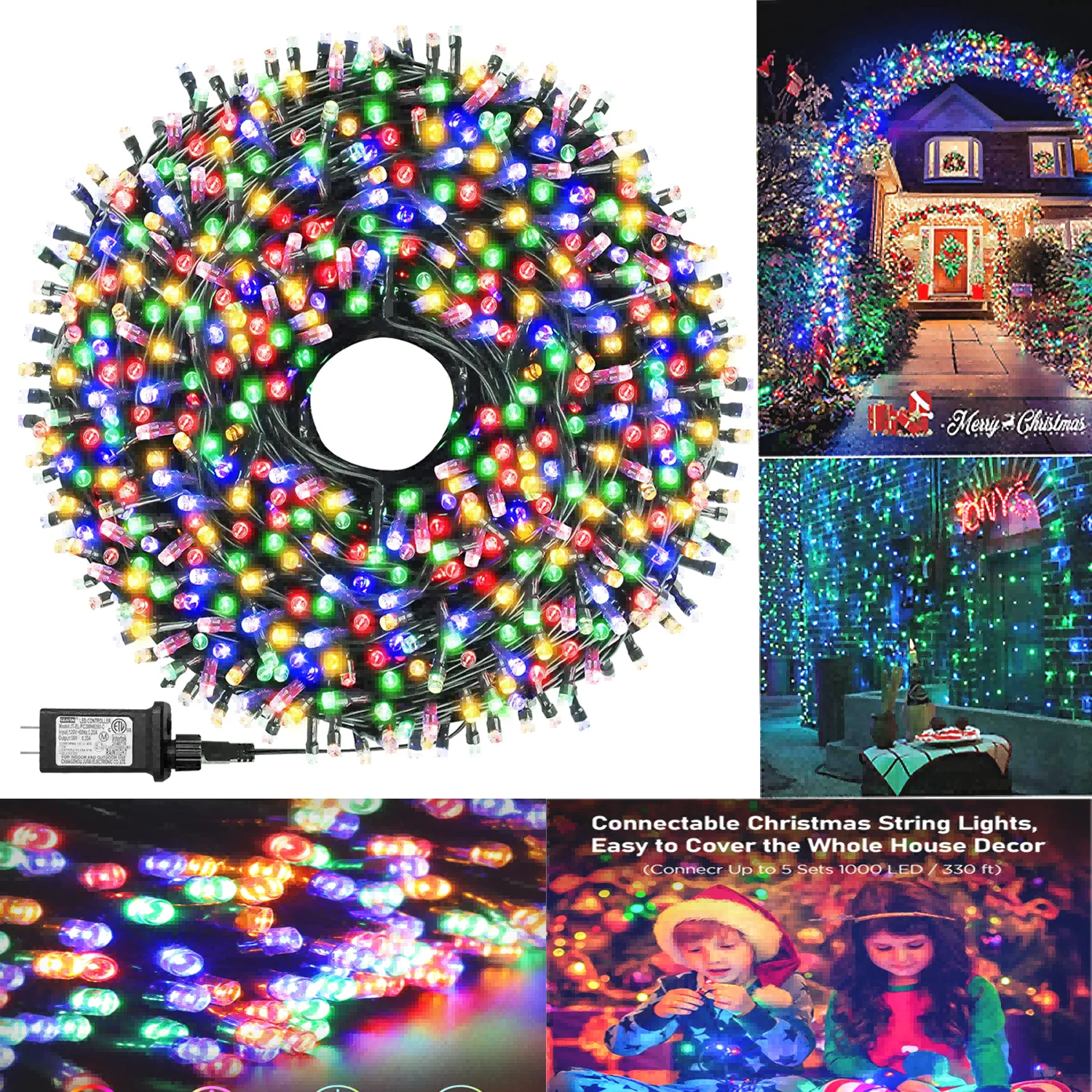 200LED 82ft multi-color Christmas tree light, LED Christmas string light with memory timer function, 8 modes of fairy tale light
200LED 82ft multi-color Christmas tree light, LED Christmas string light with memory timer function, 8 modes of fairy tale light