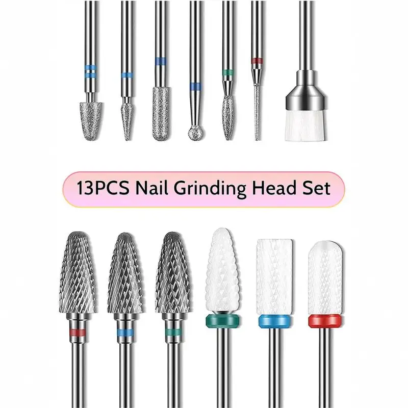13Pcs Nail Drill Bit Set Ceramic Tungsten Steel Drill Bit Remove Gel Polish Dead Skin Removal Electric Milling Cutter Nail Files
13Pcs Nail Drill Bit Set Ceramic Tungsten Steel Drill Bit Remove Gel Polish Dead Skin Removal Electric Milling Cutter Nail Files