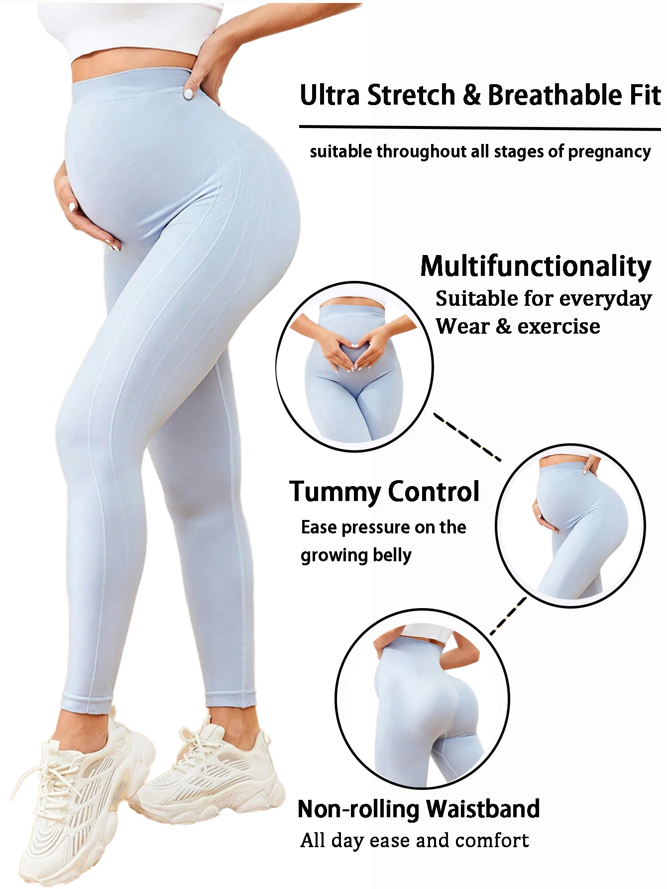 Light Blue Seamless Maternity Yoga Leggings High Waist Non-Roll Belly Support Ultra Stretch Breathable Workout Pants For All Sta
Light Blue Seamless Maternity Yoga Leggings High Waist Non-Roll Belly Support Ultra Stretch Breathable Workout Pants For All Sta